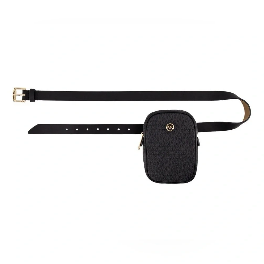 Michael Kors Logo Belt Bag in Black with Gold Hardware